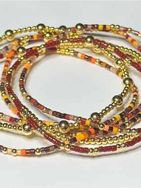 BramFam Beads Gold Filled Fall Colored bracelet set of 5. Size 6.25”